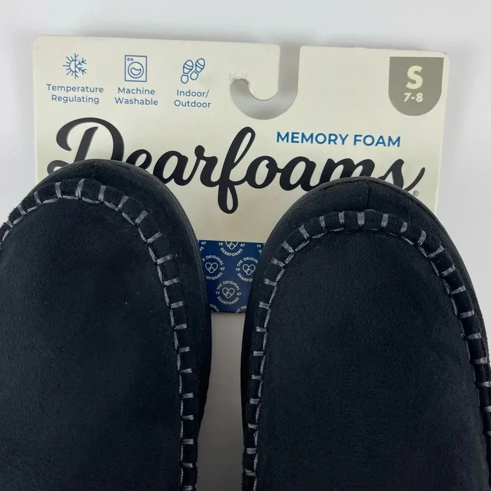 DearFoams Slippers Size Small Black Marshall Microsuede Clog Memory Foam NWT